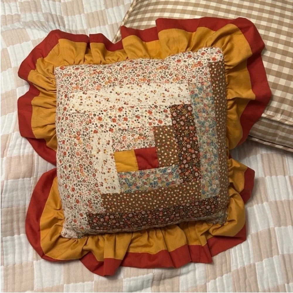 Gingham Beige + White Quilt Throw Size New Prewashed Hand Crafted Medium Check